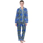 Gold And Blue Fancy Ornate Pattern Satin Long Sleeve Pyjamas Set