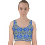 Gold And Blue Fancy Ornate Pattern Velvet Racer Back Crop Top