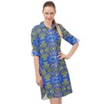 Gold And Blue Fancy Ornate Pattern Long Sleeve Mini Shirt Dress