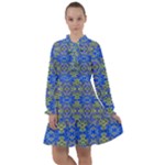 Gold And Blue Fancy Ornate Pattern All Frills Chiffon Dress