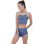 Gold And Blue Fancy Ornate Pattern Summer Cropped Co-Ord Set