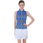 Gold And Blue Fancy Ornate Pattern Women s Sleeveless Polo Tee