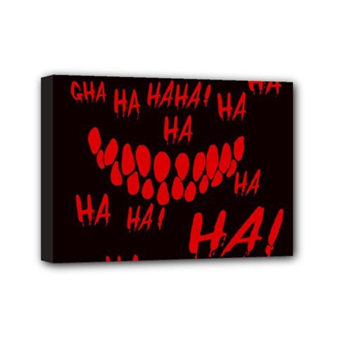 Demonic Laugh, Spooky red teeth monster in dark, Horror theme Mini Canvas 7  x 5  (Stretched) from ArtsNow.com