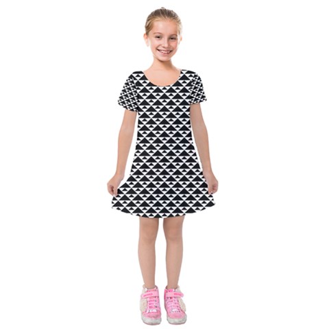 Black and white Triangles pattern, geometric Kids  Short Sleeve Velvet Dress from ArtsNow.com