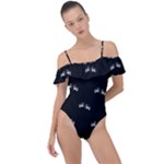 Black And White Boxing Motif Pattern Frill Detail One Piece Swimsuit