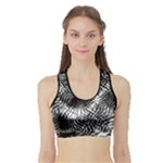 Tropical leafs pattern, black and white jungle theme Sports Bra with Border