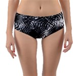 Tropical leafs pattern, black and white jungle theme Reversible Mid-Waist Bikini Bottoms