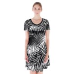 Tropical leafs pattern, black and white jungle theme Short Sleeve V-neck Flare Dress