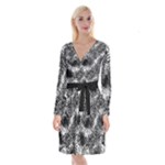Tropical leafs pattern, black and white jungle theme Long Sleeve Velvet Front Wrap Dress
