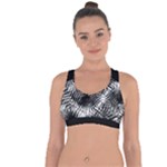 Tropical leafs pattern, black and white jungle theme Cross String Back Sports Bra