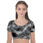 Tropical leafs pattern, black and white jungle theme Velvet Short Sleeve Crop Top 