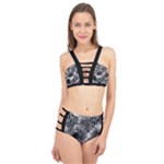 Tropical leafs pattern, black and white jungle theme Cage Up Bikini Set