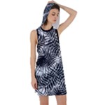 Tropical leafs pattern, black and white jungle theme Racer Back Hoodie Dress