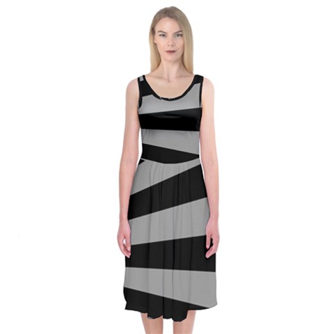 Striped black and grey colors pattern, silver geometric lines Midi Sleeveless Dress from ArtsNow.com