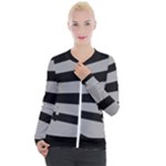 Striped black and grey colors pattern, silver geometric lines Casual Zip Up Jacket