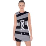 Striped black and grey colors pattern, silver geometric lines Lace Up Front Bodycon Dress