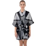 Gray and black Triangles Half Sleeve Satin Kimono 