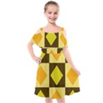 Yellow and Orange diamonds Kids  Cut Out Shoulders Chiffon Dress