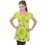 Yellow Floral print Puff Sleeve Tunic Top