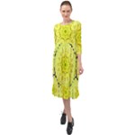 Yellow Floral print Ruffle End Midi Chiffon Dress