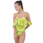 Yellow Floral print Drape Piece Swimsuit