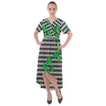 Houndstooth Leaf Front Wrap High Low Dress