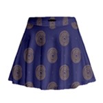 Brown Spirals on blue Mini Flare Skirt