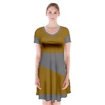 Orange and gray Saw Short Sleeve V-neck Flare Dress