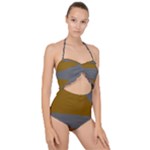 Orange and gray Saw Scallop Top Cut Out Swimsuit