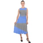 Blue and gray Saw Midi Tie-Back Chiffon Dress