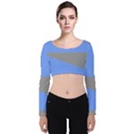 Blue and gray Saw Velvet Long Sleeve Crop Top