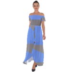 Blue and gray Saw Off Shoulder Open Front Chiffon Dress