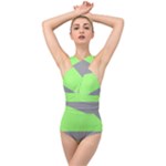 Green and gray Saw Cross Front Low Back Swimsuit