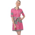 Pink and gray Saw Belted Shirt Dress