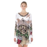 Pug Lover Coffee Long Sleeve Velvet V-neck Dress