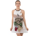 Pug Lover Coffee Halter Tie Back Chiffon Dress