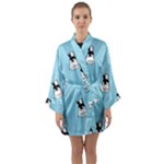 Diploma Pattern Long Sleeve Satin Kimono