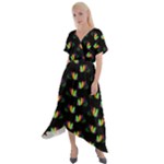 Digital Flowers Cross Front Sharkbite Hem Maxi Dress