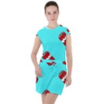 Soda Cans on blue Drawstring Hooded Dress