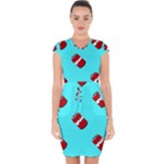 Soda Cans on blue Capsleeve Drawstring Dress 