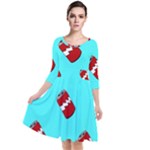 Soda Cans on blue Quarter Sleeve Waist Band Dress