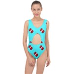 Soda Cans on blue Center Cut Out Swimsuit