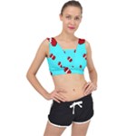 Soda Cans on blue V-Back Sports Bra