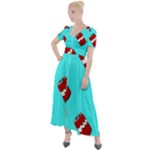 Soda Cans on blue Button Up Short Sleeve Maxi Dress