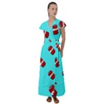 Soda Cans on blue Flutter Sleeve Maxi Dress