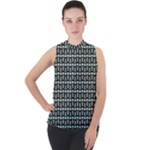 Skull Pattern Mock Neck Chiffon Sleeveless Top