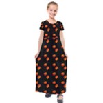 Kawaii Pumpkin Black Kids  Short Sleeve Maxi Dress