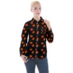 Kawaii Pumpkin Black Women s Long Sleeve Pocket Shirt