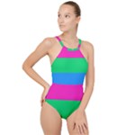 Polysexual Pride Flag LGBTQ High Neck One Piece Swimsuit