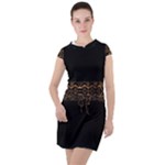 Luxury Ornate Minimal Style Dark Print Drawstring Hooded Dress